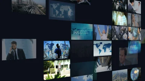 3D montage wall multi ethnic business meetings communication touch screen Vídeo Stock 35065947