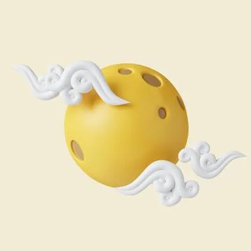 3d moon with cloud. Mid autumn festival. icon isolated on yellow background. 3d Stock Illustration