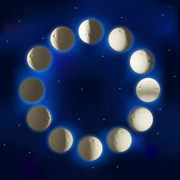 3D moon phase circle Stock Illustration