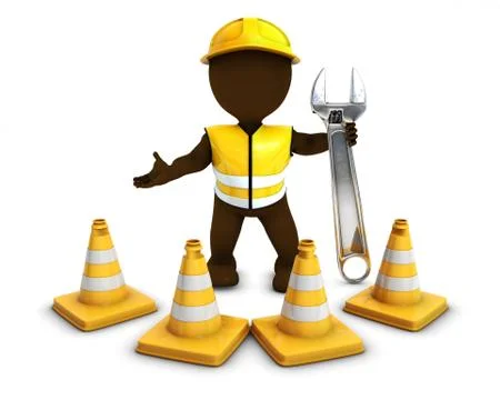 3D Morph Man Builder with Caution Cones Stock-Illustration