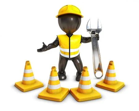 3D Morph Man Builder with Caution Cones Stock Illustration