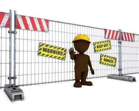 3D Morph Man at Construction Fence Stock-Illustration