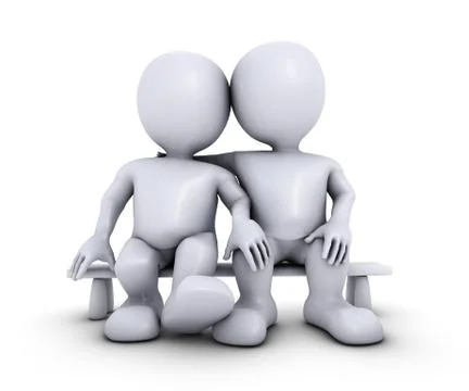 3D Morph Man couple sitting on a bench Stock-Illustration