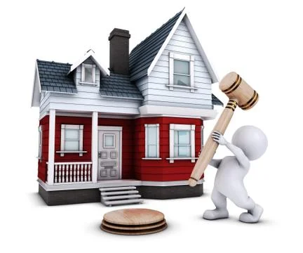 3D Morph Man with house and gavel 스톡 일러스트