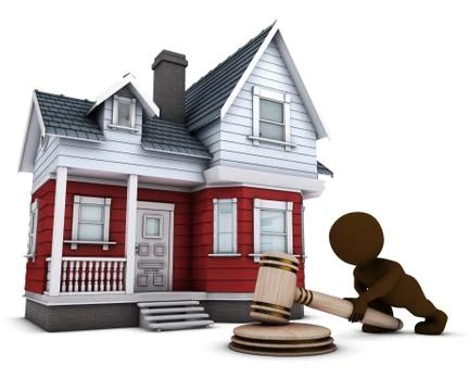 3D Morph Man with house and gavel Illustrazione stock
