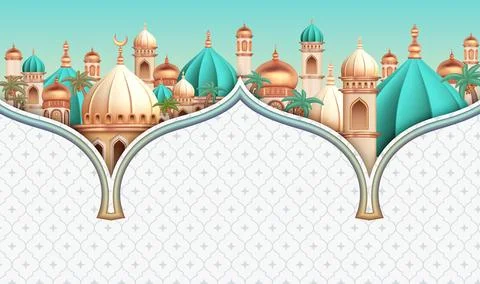 3d mosque shown with dome arches, Celebrating the holy month of Ramadan wit.. Stock Illustration