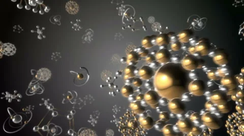 3D Motion Background – Silver and Golden Atoms Stock Footage 55358452