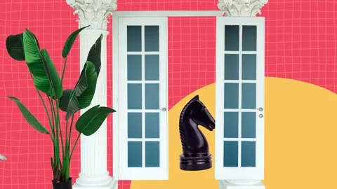 3d motion collage video of hand open door room entrance ancient column Video stock 302994300