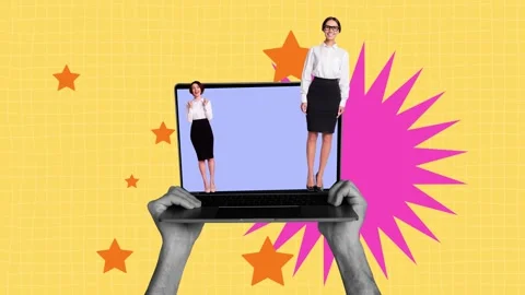 3d motion collage video of hands hold laptop business girls guy vacancy Stock-Footage 302995051