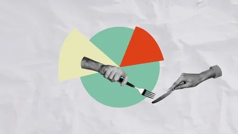 3d motion collage video of hands hold fork knife diagram inflation economy Video stock 303820968