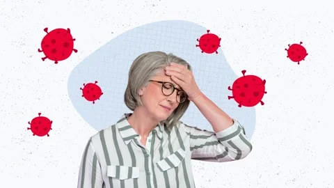 3d motion collage video of puzzled old woman catch cold bacterium flu Stock Footage 303820740