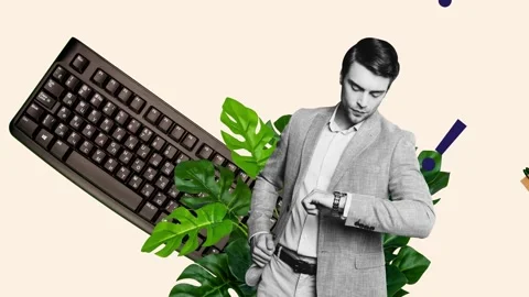 3d motion collage video of serious businessman look wristwatch Stock Footage 301515903