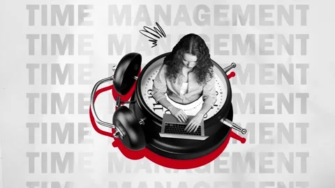 3d motion collage video of serious businesswoman pick dial clock time Stock Footage 301632091