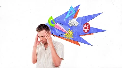 3d motion collage video of serious businessman hold head multitask Stock Footage 302376173