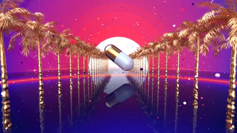 3D motion design of a paradise background with a pill Stock Footage 166063622