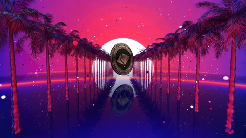 3D motion design of a paradise background with cryptocurrency Stock Footage 166064246