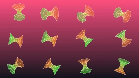 3D motion graphic displaying an array of hourglass-like wireframe Stock Footage 337859200