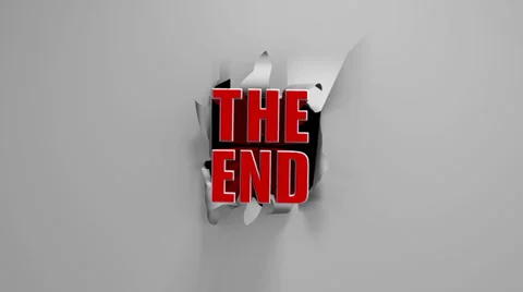 3D motion graphic "The End" title on a torn screen. Stock Footage 37025085