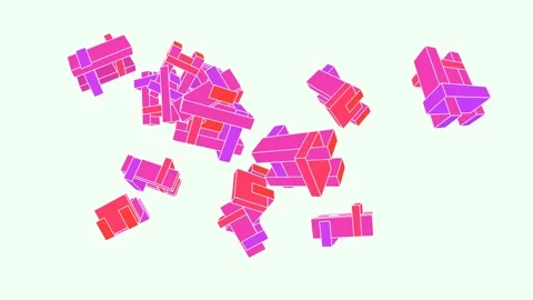 3D motion graphic featuring clusters of pink and magenta interlocking geometric Vidéo 338388142