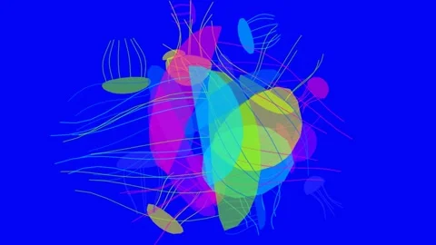 3D motion graphic featuring a dynamic cluster of translucent Stock Footage 337970605