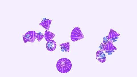 3D motion graphic featuring a swarm of purple and blue cone-shaped Stock Footage 338206730
