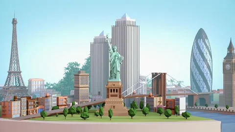 3d motion graphic sequence showing showing popular travel destinations Stock Footage 147487653