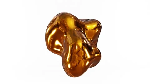 3D motion graphics background, gold dynamic metallic shape morphing on white Stock Footage 144188779