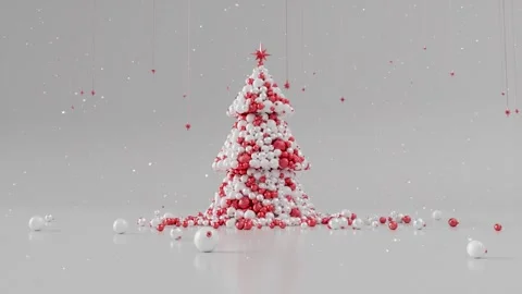 3D Motion graphics Merry Christmas concept tree made by ornaments. In a center Video stock 295553407