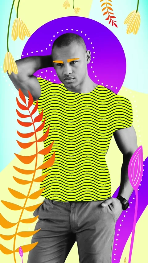 3d motion trend collage video of serious american man fashion model pose Stock Footage 301630506