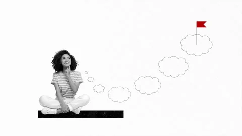 3d motion trend collage video of happy american girl sit dream cloud Stock Footage 301632218