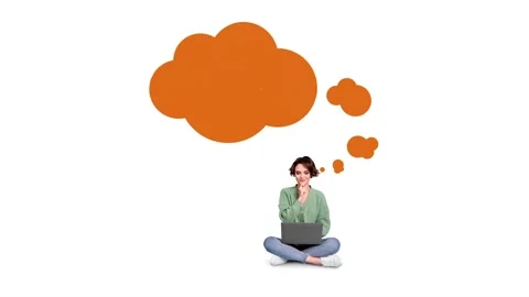3d motion trend collage video of happy girl browsing laptop cloud thought Video stock 302158199