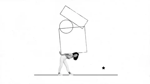 3d motion trend collage video of american businesswoman carry geometric figure Video stock 302991815