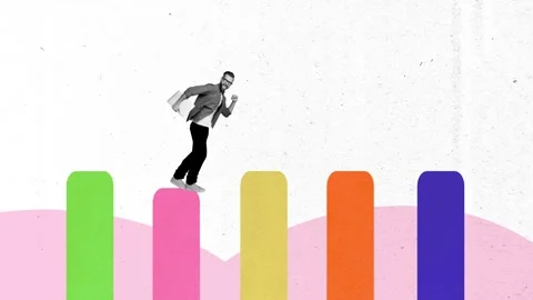 3d motion trend collage video of happy freelancer businessman type run chart Stock Footage 303157889