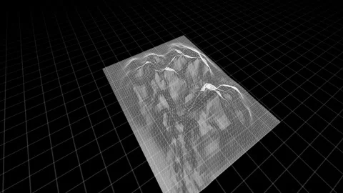 3D Mountain Terrain on Grid: Digital Topography in Black and White Imagery Stock Footage 344733190