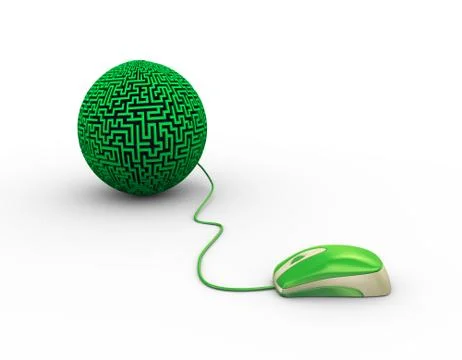 3d mouse attached to labyrinth maze ball Illustrazione stock