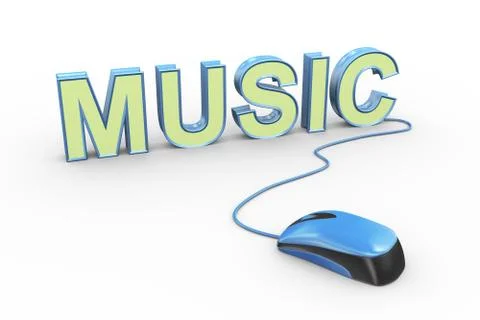 3d mouse attached to word text music Illustrazione stock