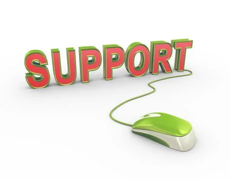 3d mouse attached to word text support Stock Illustration