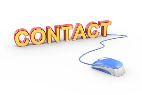 3d mouse attached to word text contact Stock Illustration