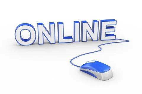 3d mouse attached to word text online Stock Illustration