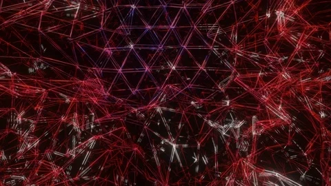 3D moving mesh with red and white glow on a black background. looped animated ba Stock Footage 152911397