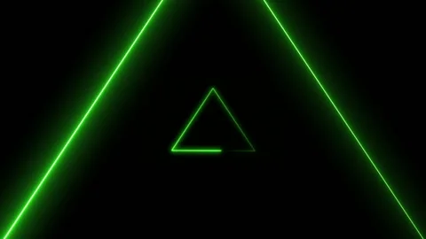 3D Moving Through Glowing Green Triangle Tunnel with Animated Light Lines on Stock Footage 339774953