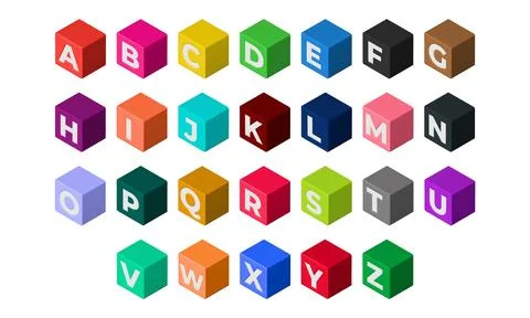 3D Multi Colored Cubes, English Alphabet Stock Illustration