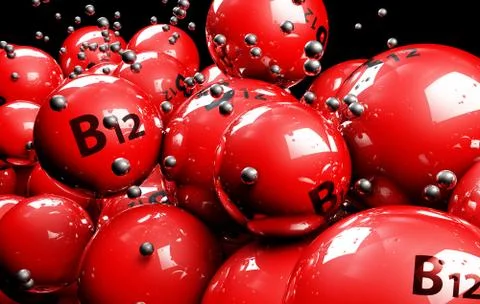 3d multicolor ball Vitamine on a black background Stock Illustration