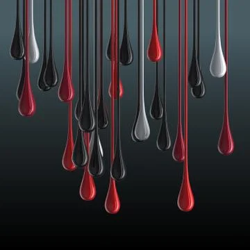 3D multicolor glossy paint drop blobs on black background Stock Illustration