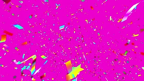 3D Multicolored Confetti Pink Background Video stock 136748225