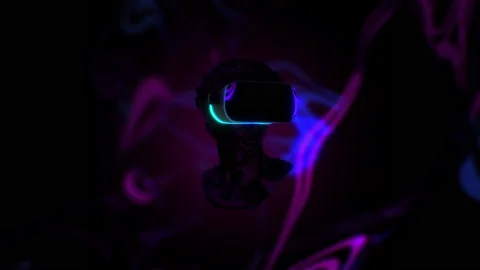3D Multicolored David Head Hologram In VR Glasses in Neon Light Background. VR 스톡 동영상 195833149