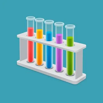 3D Multicolored Transparent Test Tubes on Stand Stock Illustration