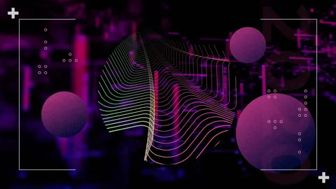 3D multicolored wavy contour mesh floating amid pixel glitch backdrop, Stock Footage 308657786
