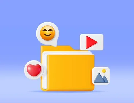 3D Multimedia Folder with Media Files Illustrazione stock
