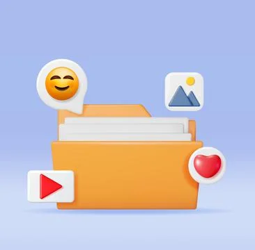 3D Multimedia Folder with Media Files Stock Illustration